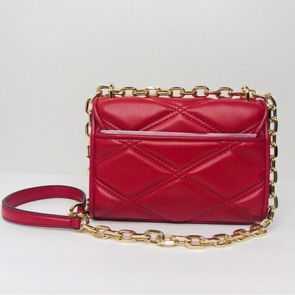 New! Michael Kors SM Flap XBody Serena Chili Quilted Stud Chain Mini Crossbody - Picture 9 of 16